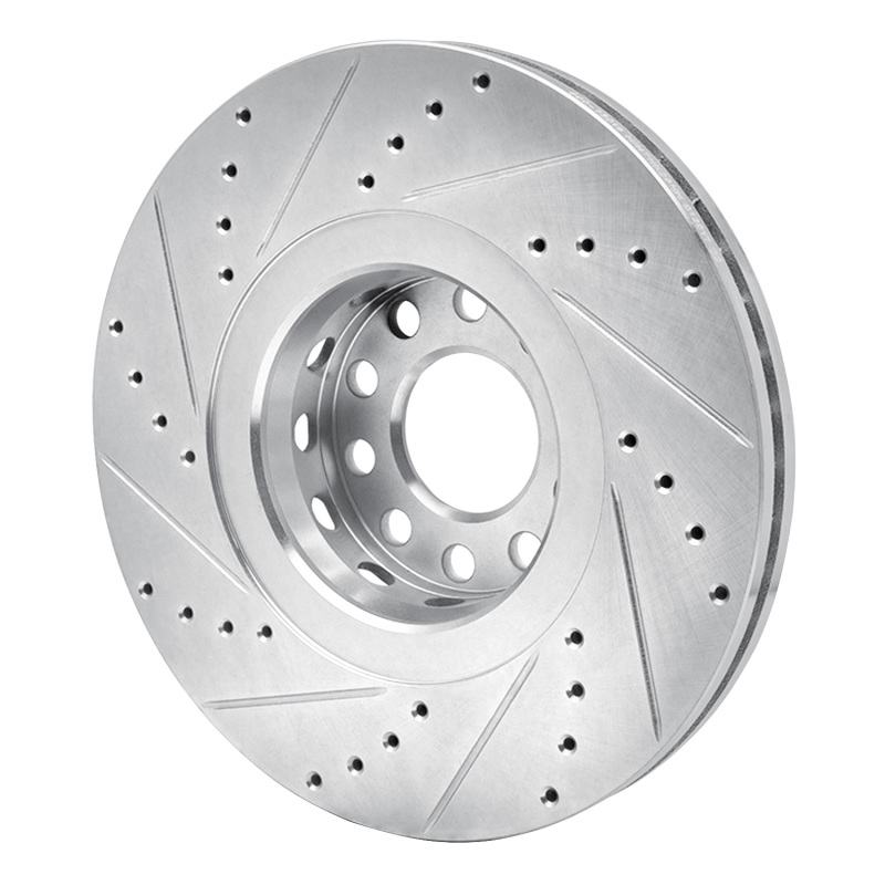 Audi A8 Brake Rotor (1) - Front Right - R1 Concepts - Drilled & Slotted - Silver - `00-`03